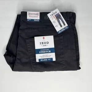 Izod Men's Comfort Stretch Denim Jeans - Relaxed, Straight & Regular Fit (98% Cotton, 2% Spandex)